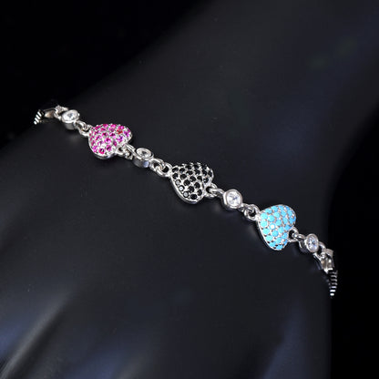 925 sterling silver heart shaped bracelet for women