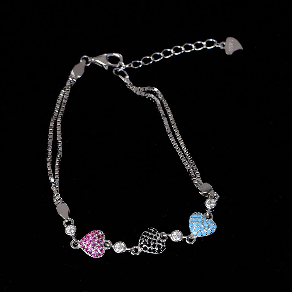 925 sterling silver heart shaped bracelet for women